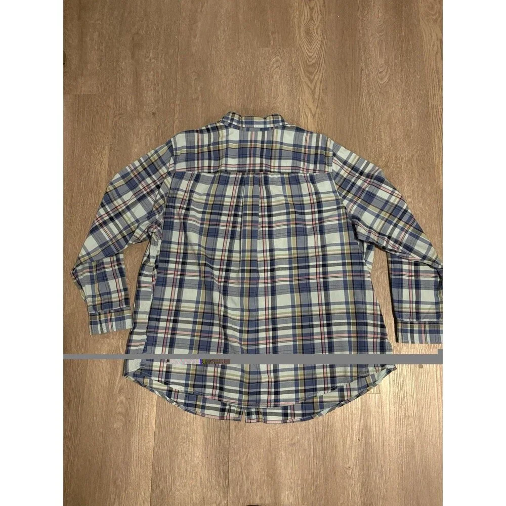 St. John’s Bay Blue Plaid Long Sleeve Button Up Shirt Womens Sz 2X 90s Mom Style